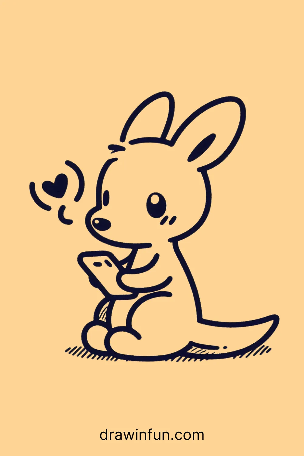 A kangaroo holding a smartphone easy drawing