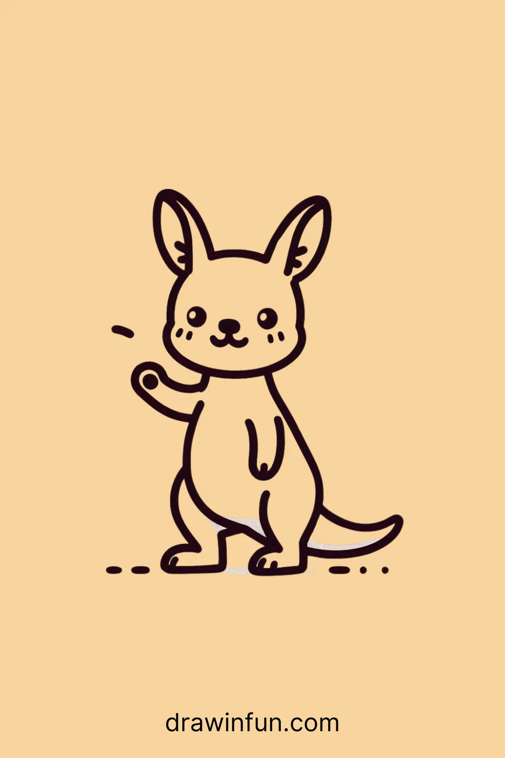 A kangaroo standing and waving easy drawing