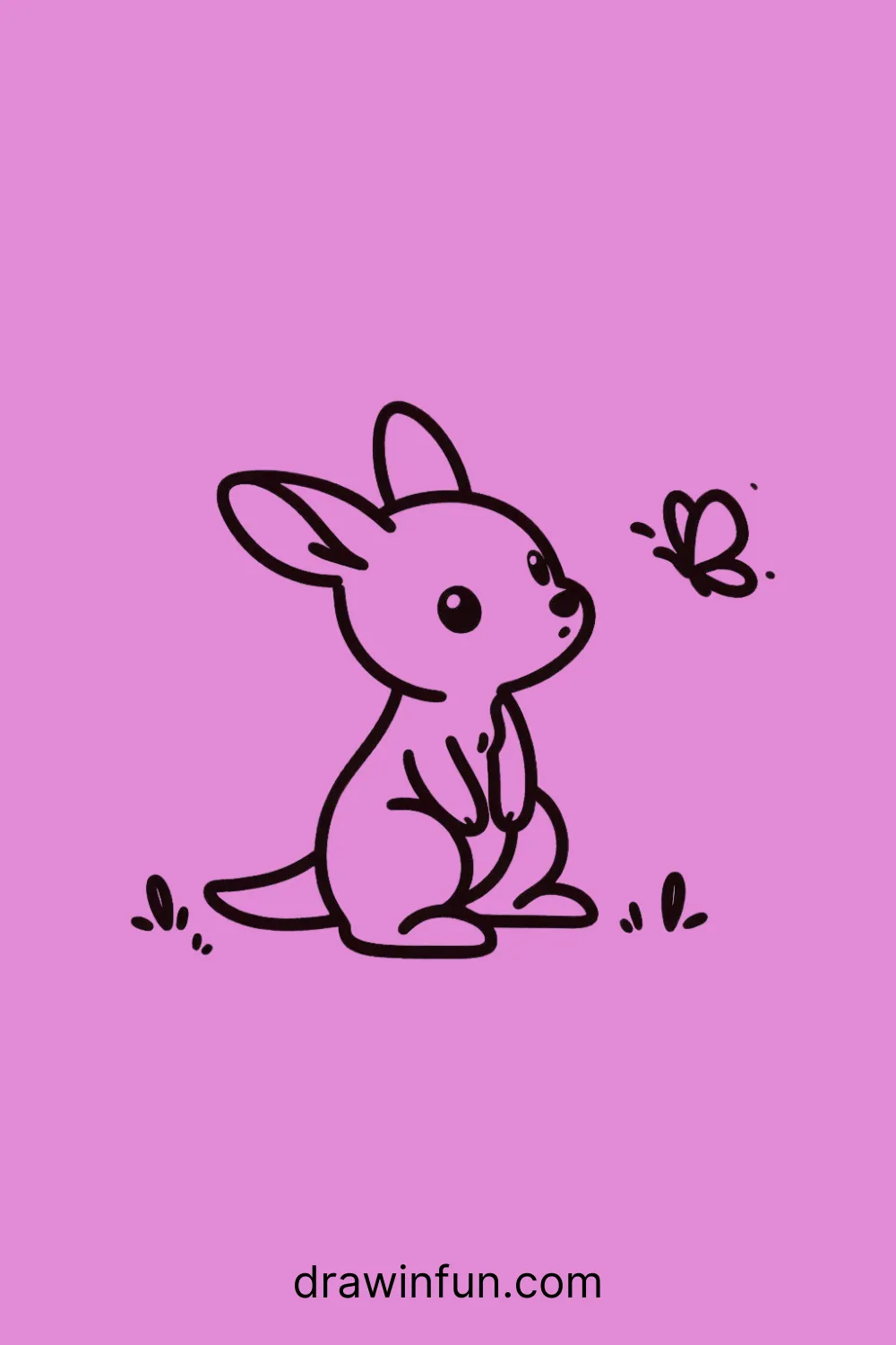 A kangaroo looking at a butterfly easy drawing