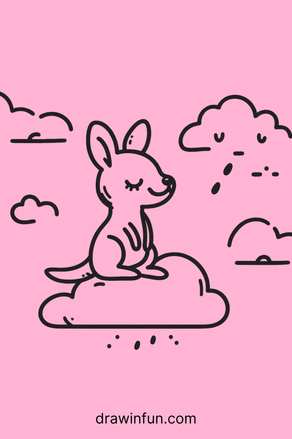 A kangaroo sitting on a cloud easy drawing