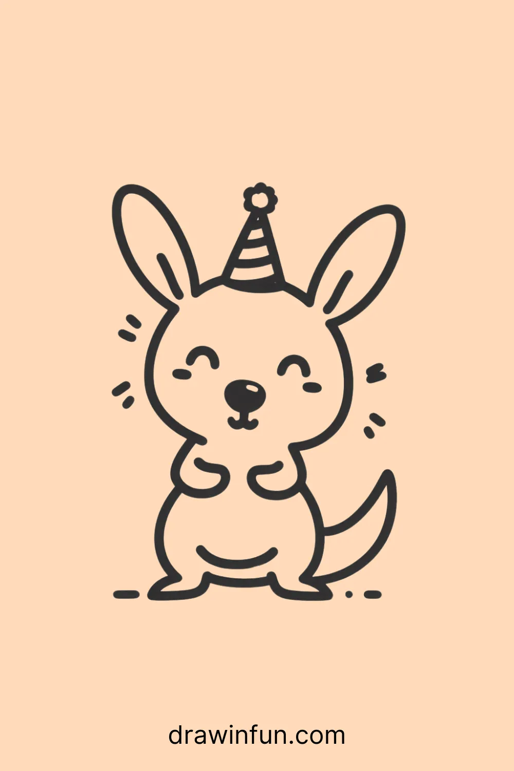 A kangaroo wearing a party hat easy drawing