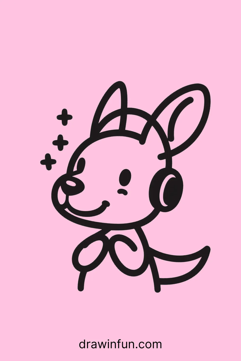 A kangaroo wearing headphones easy drawing