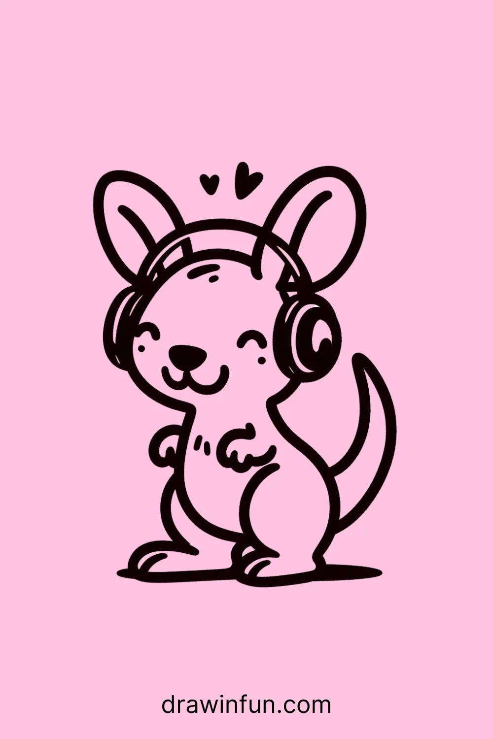 A kangaroo wearing headphones easy drawing