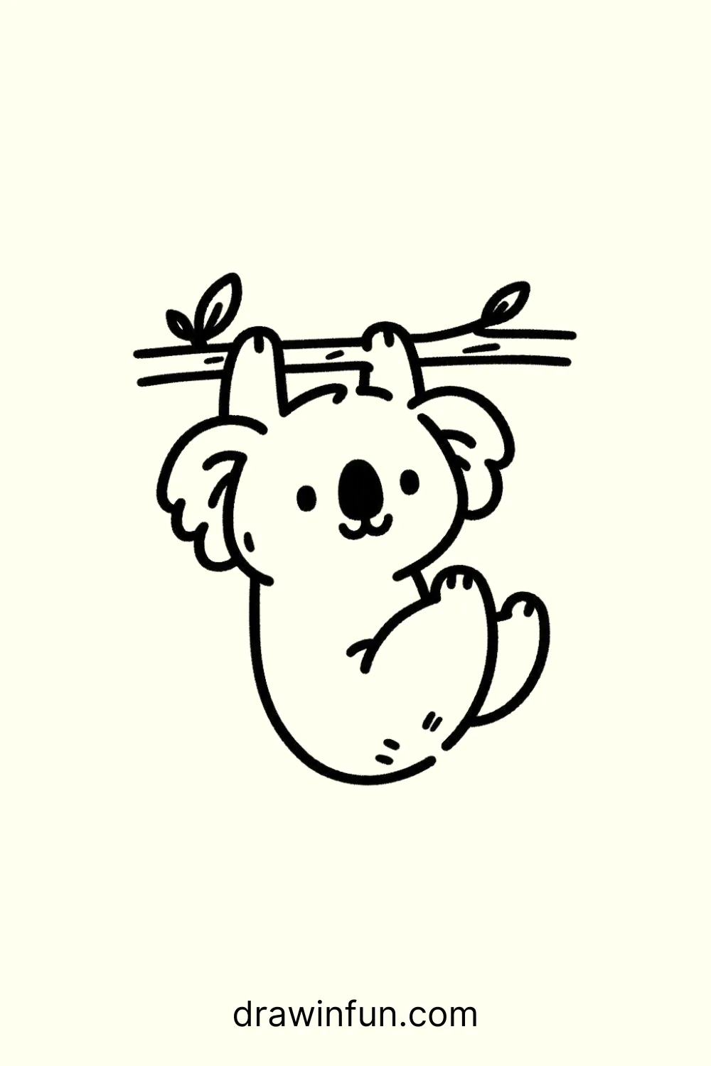 A koala hanging upside down easy drawing