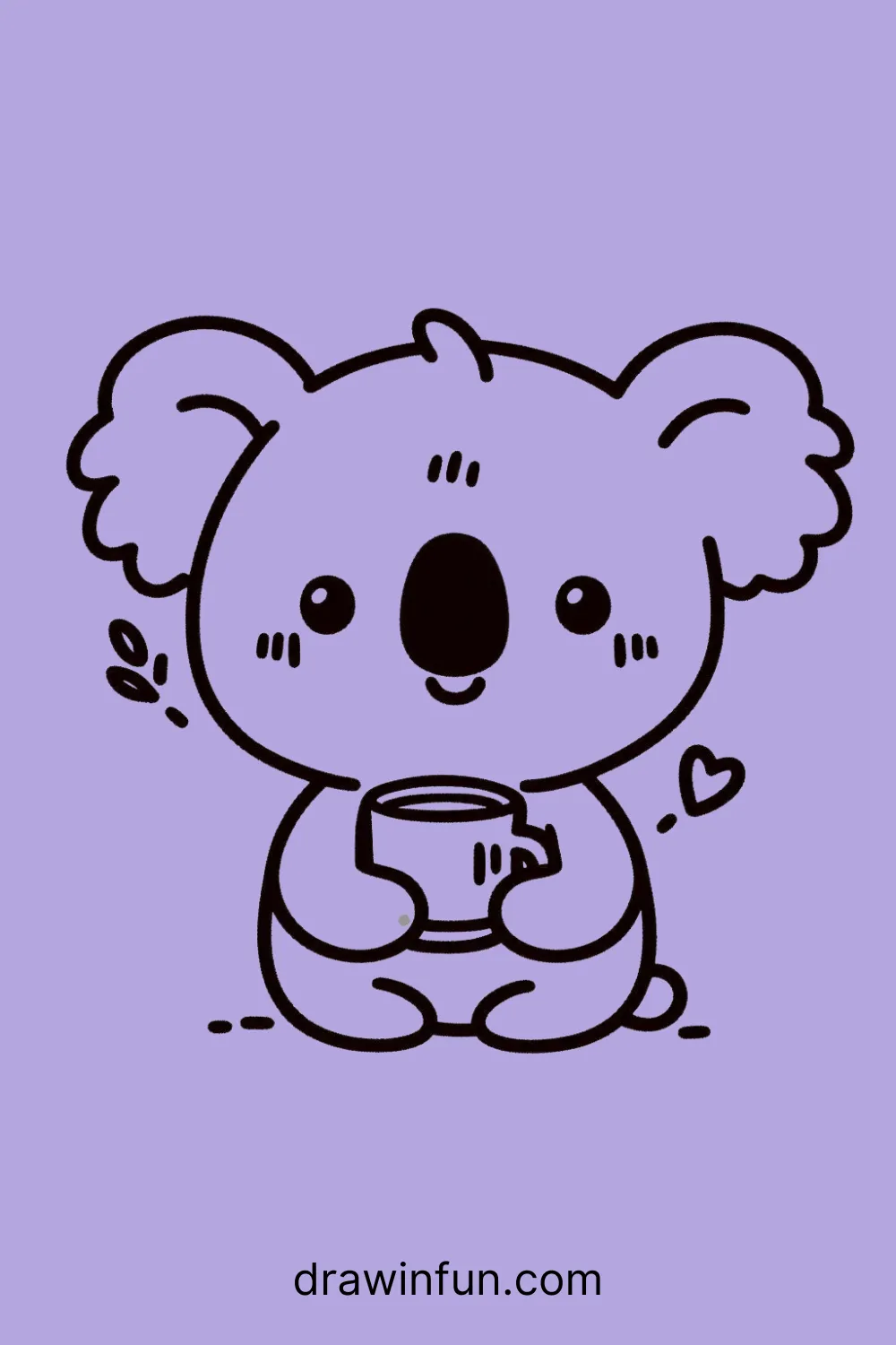 A koala holding a small cup easy drawing