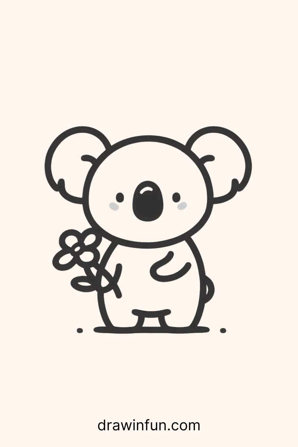 A koala holding a flower easy drawing