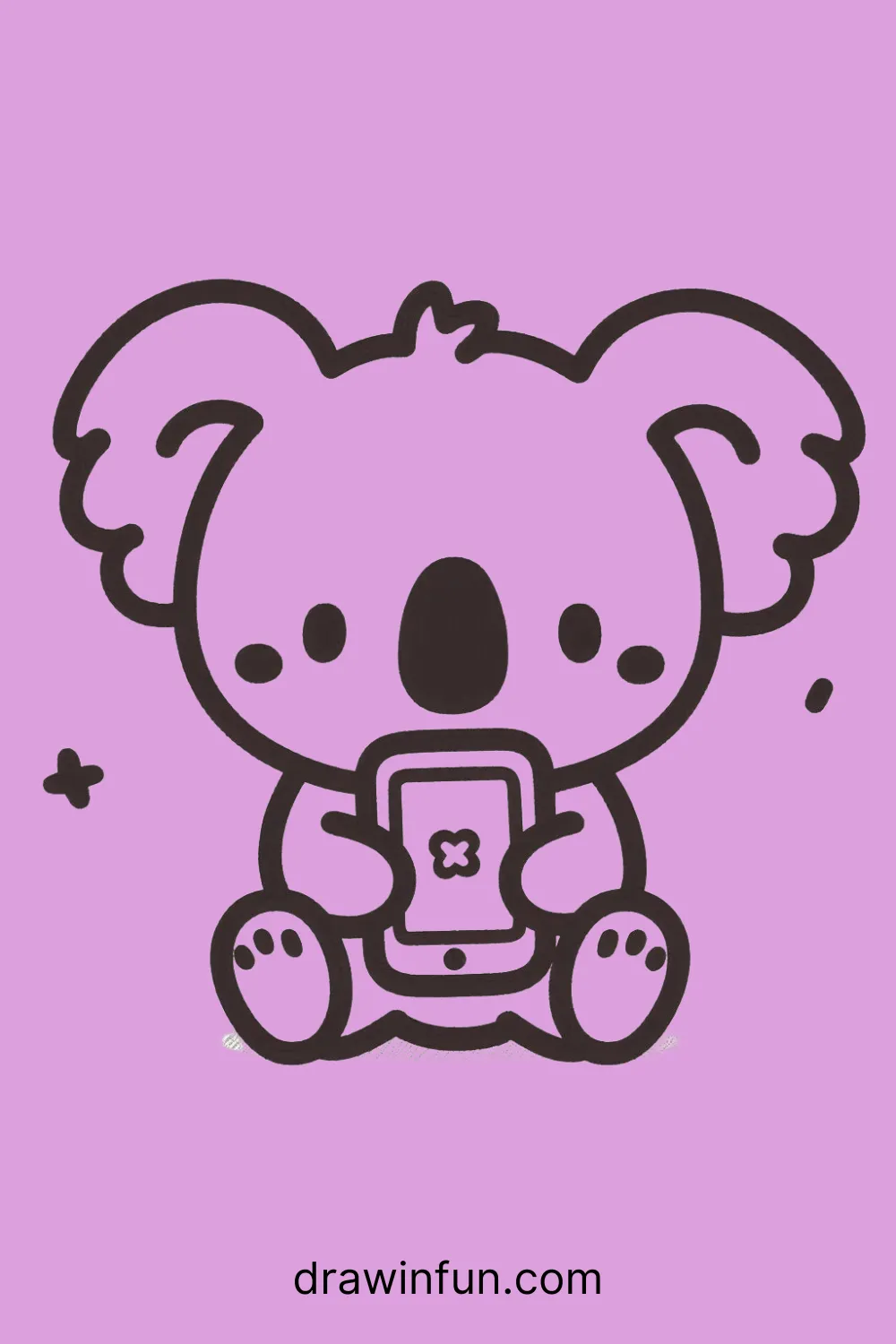 A koala holding a smartphone easy drawing