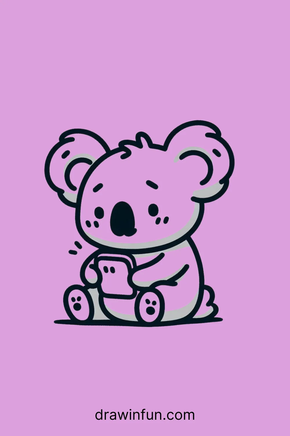 A koala holding a smartphone easy drawing