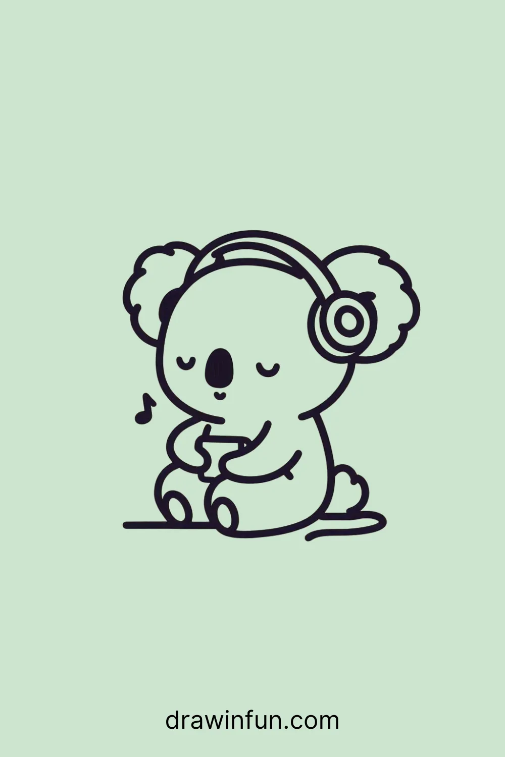 A koala listening to music easy drawing