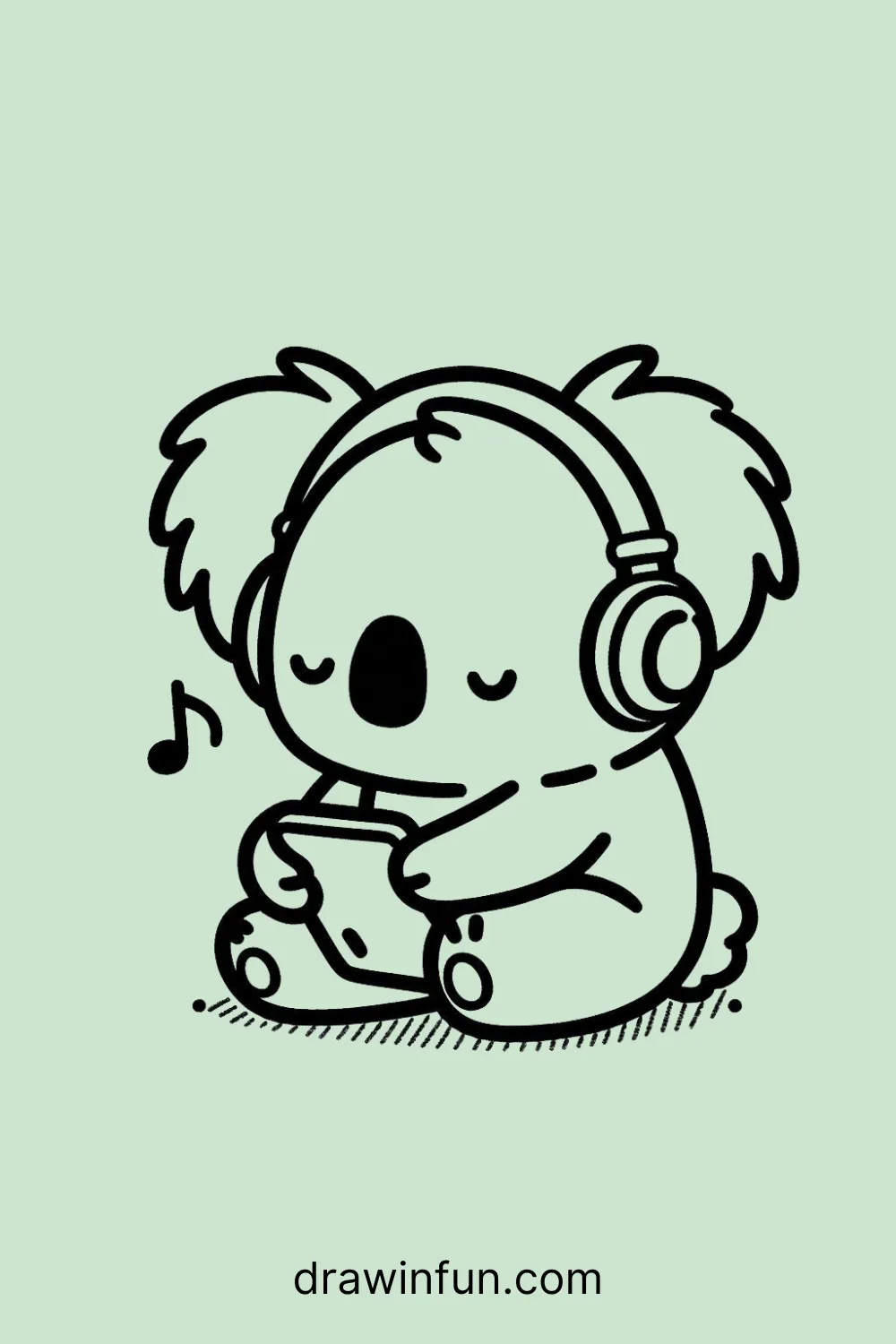 A koala listening to music easy drawing