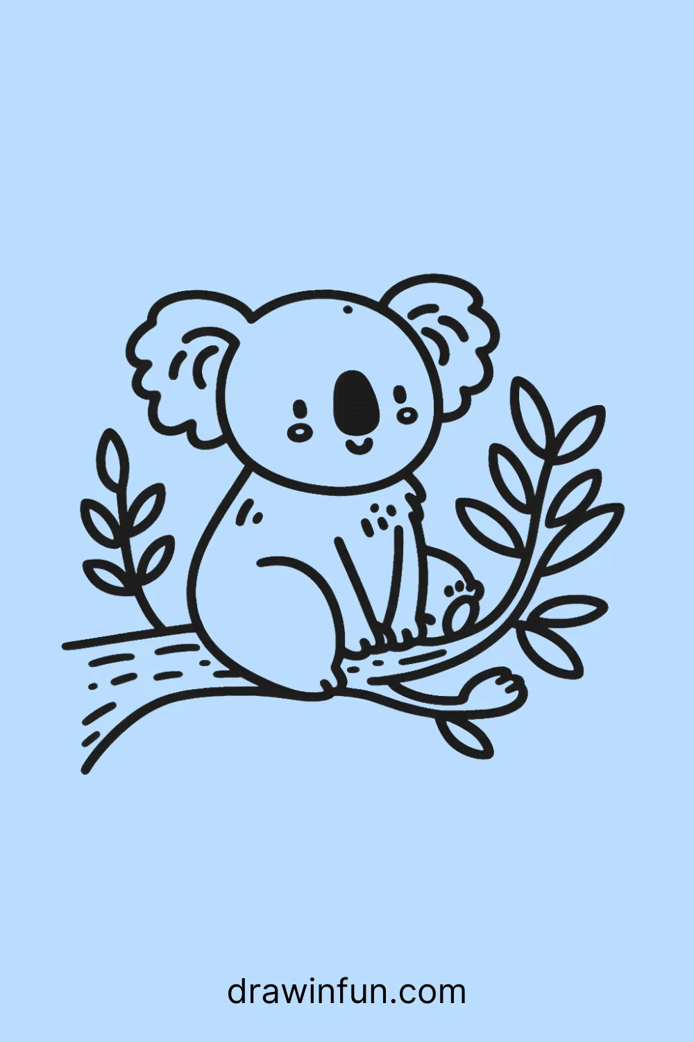 A koala sitting on a tree branch easy drawing