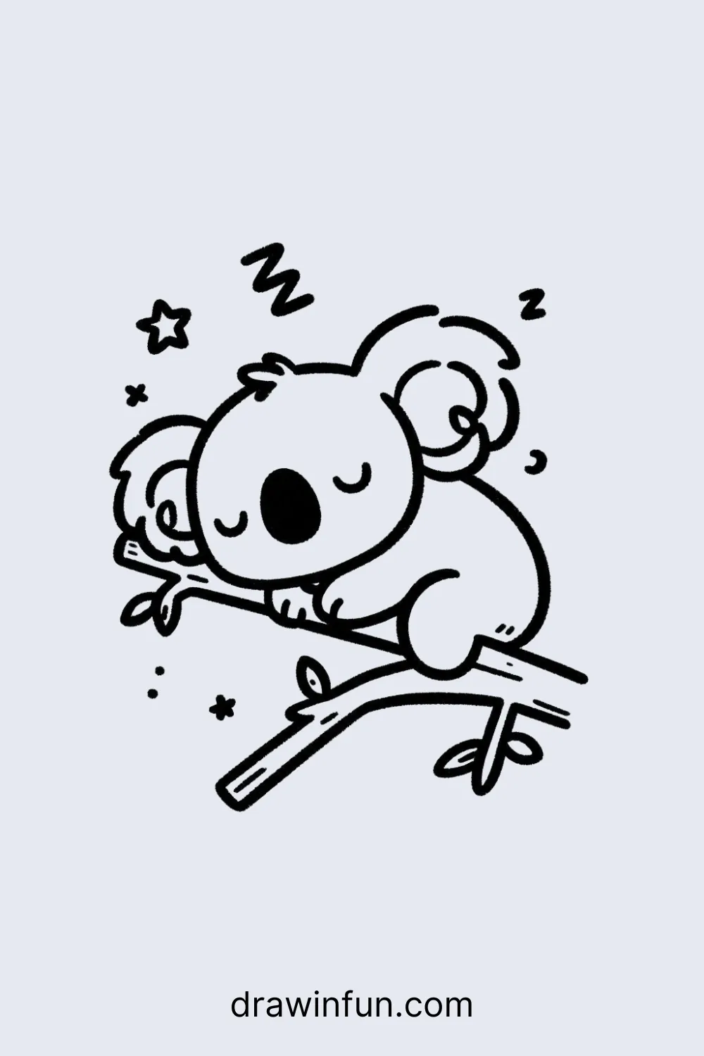 A koala sleeping on a branch easy drawing