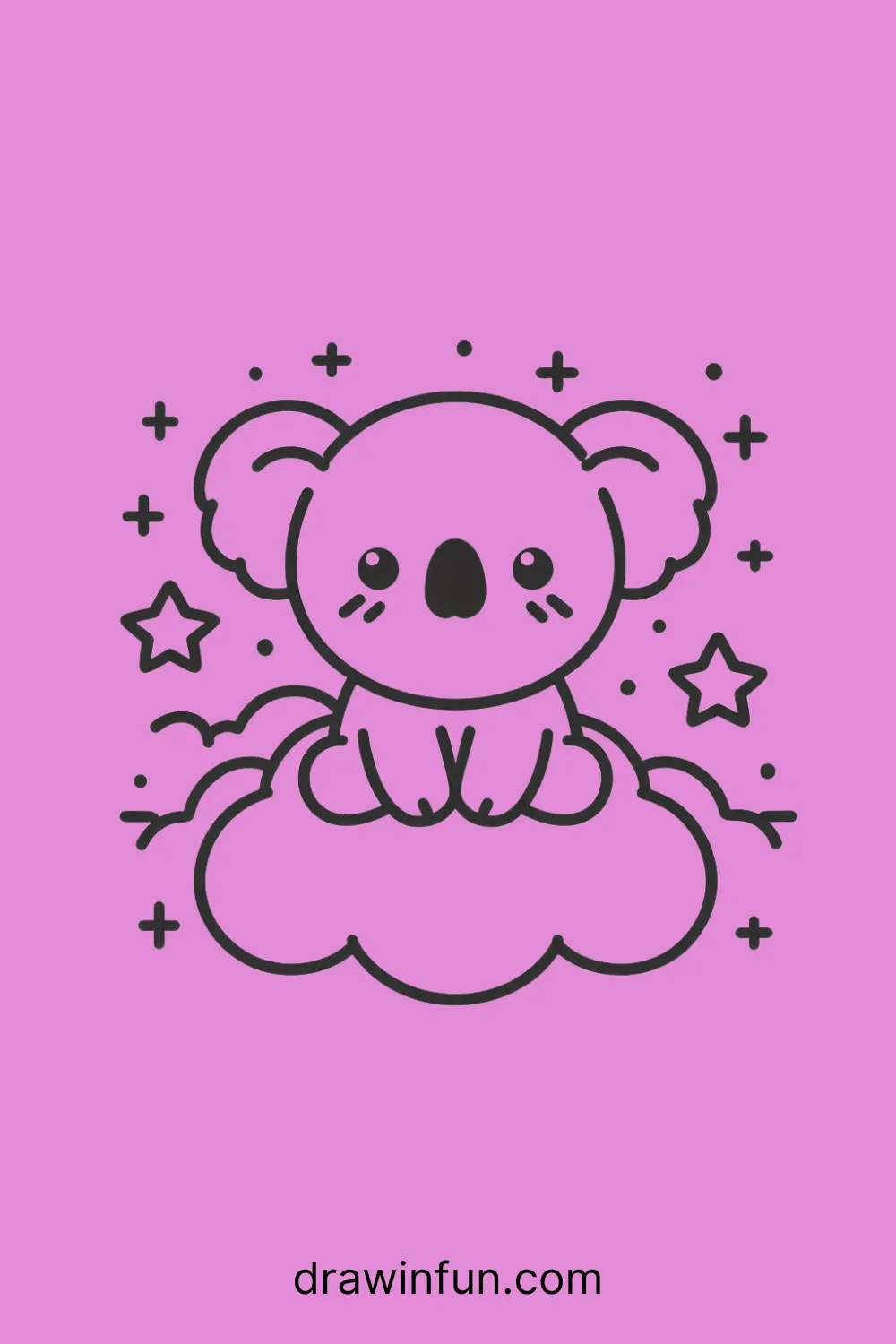 A koala sitting on a cloud easy drawing