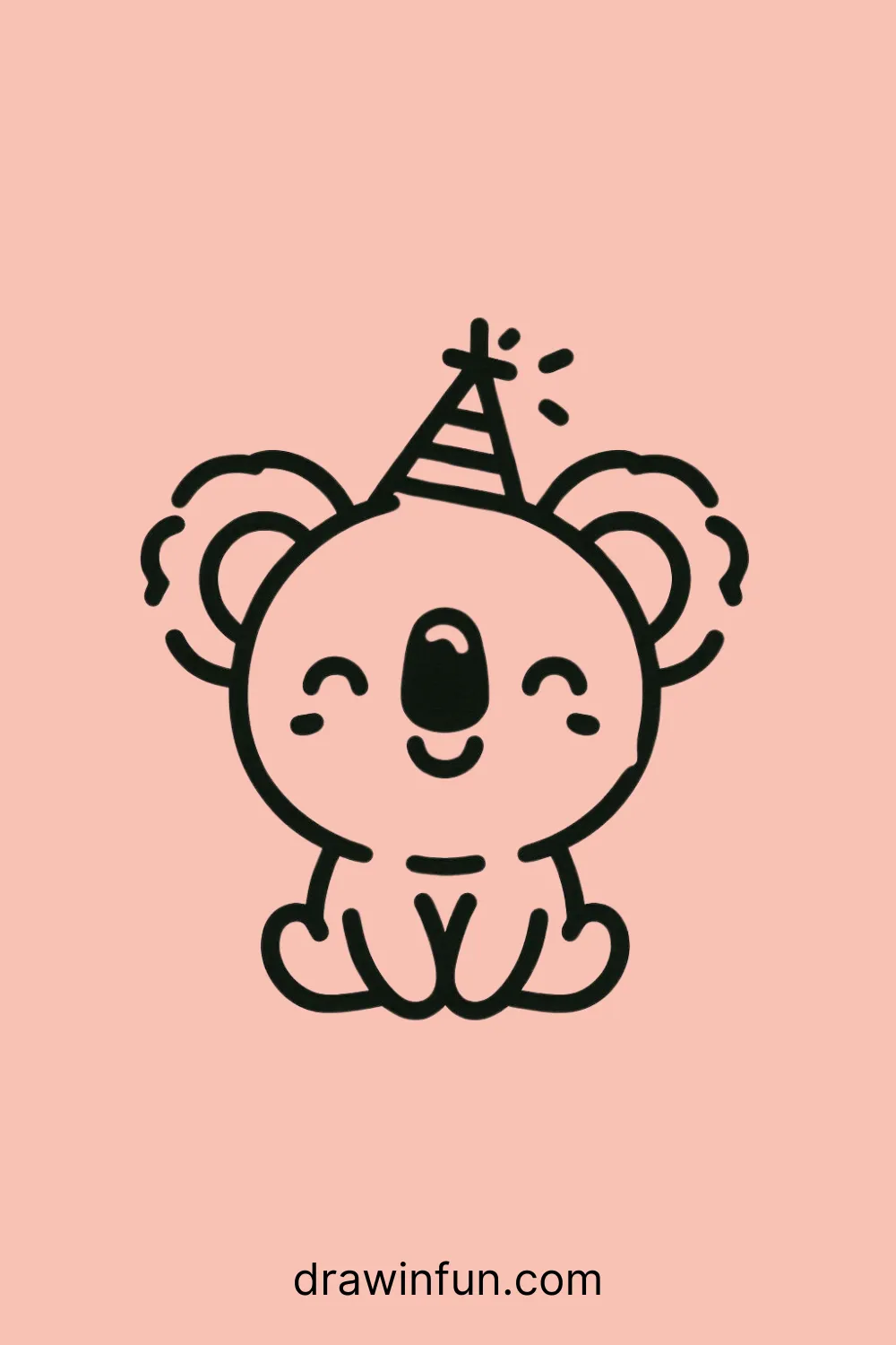 A koala wearing a party hat easy drawing