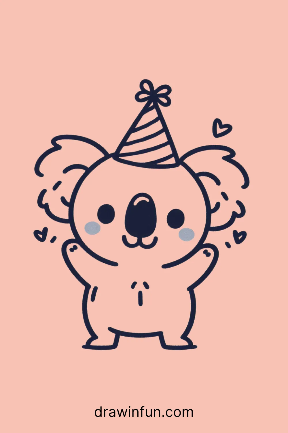 A koala wearing a party hat easy drawing