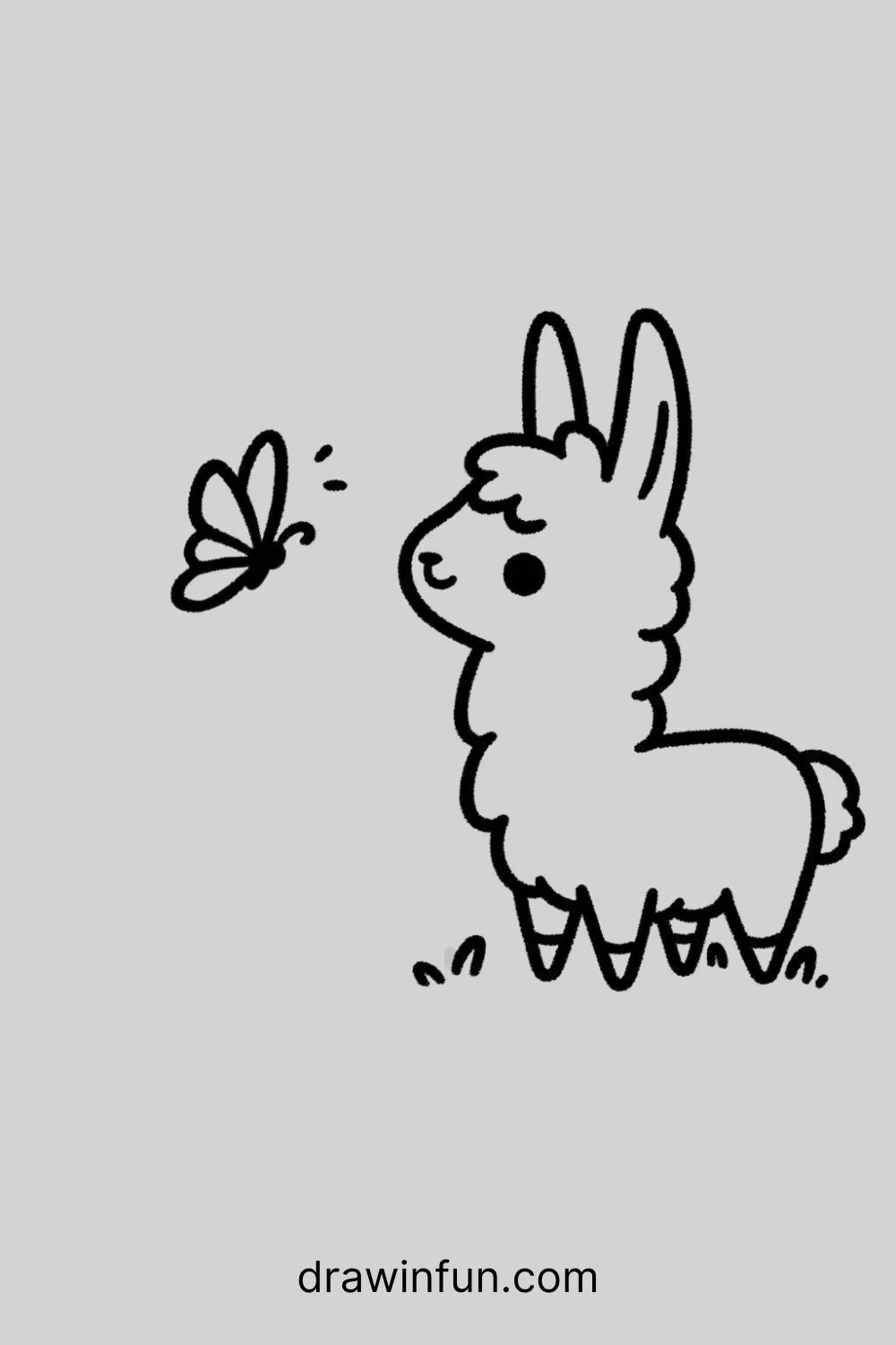 A llama looking at a butterfly easy drawing