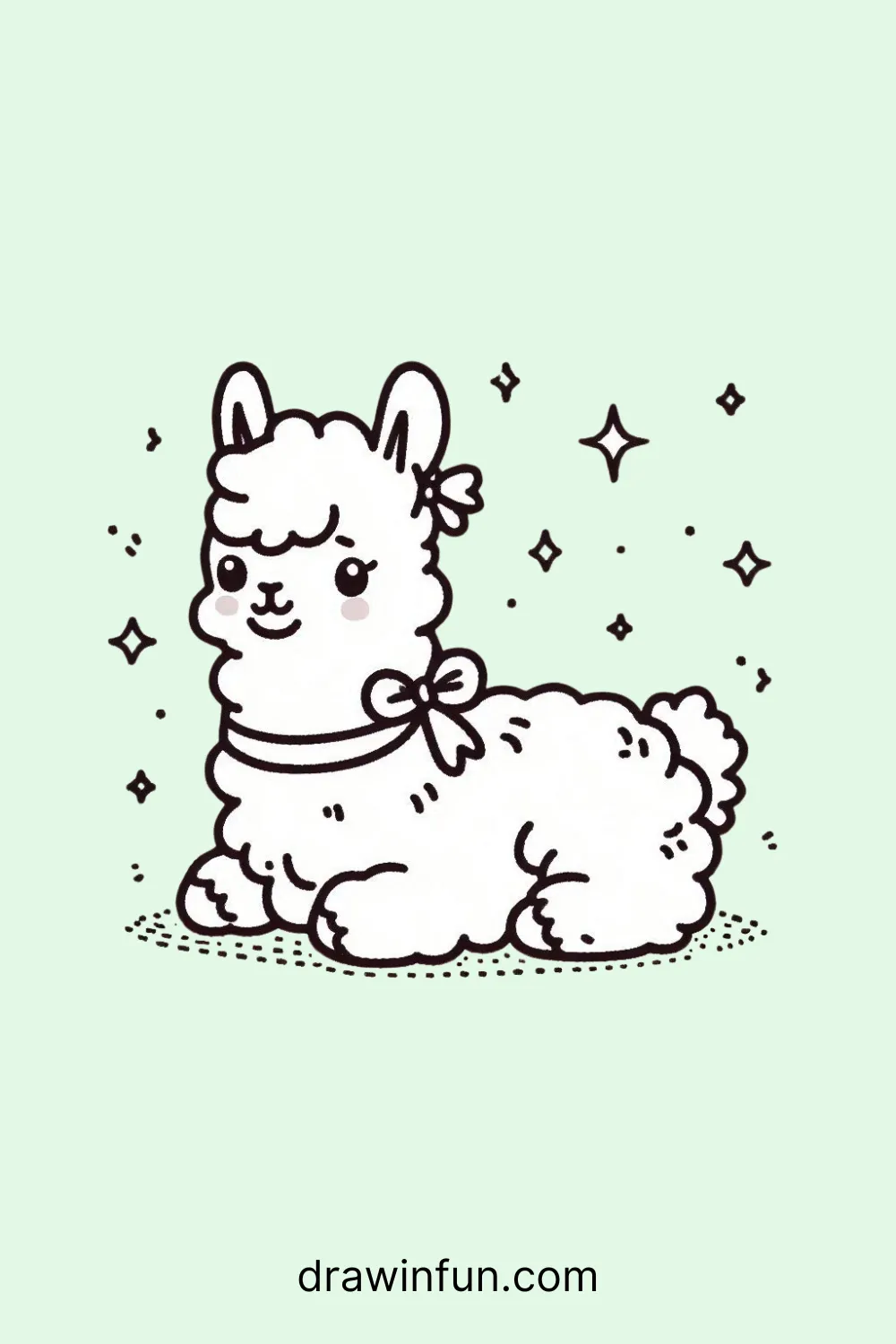 A llama lying down with a bow easy drawing