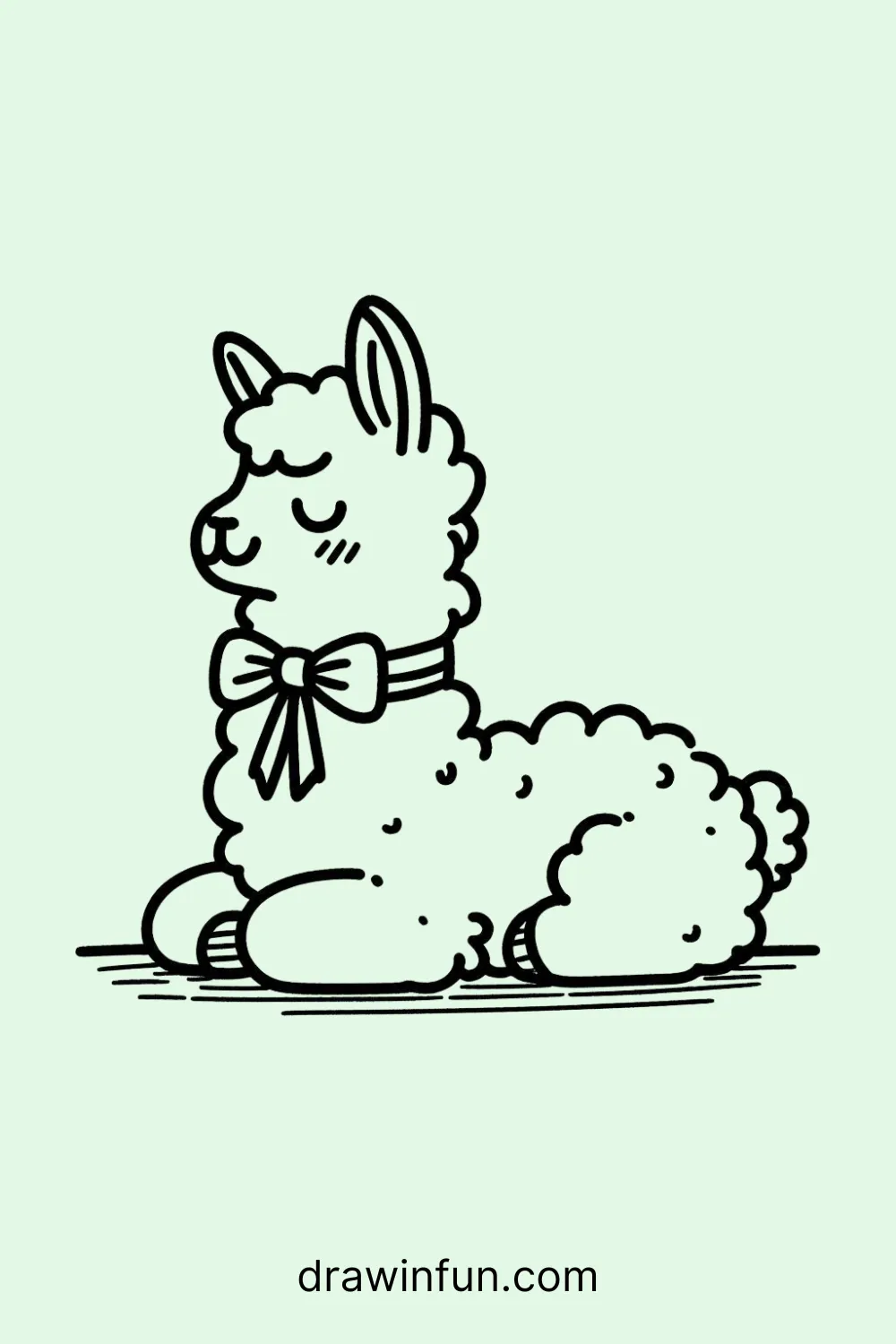 A llama lying down with a bow easy drawing