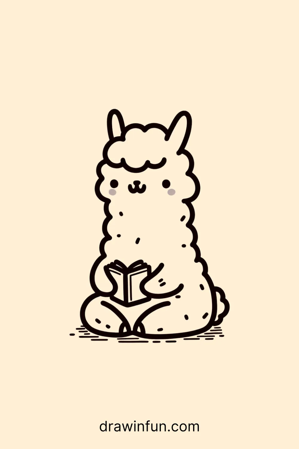 A llama sitting with a book easy drawing