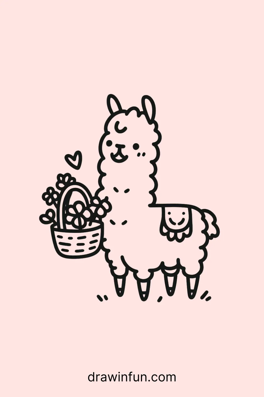 A llama with a basket of flowers easy drawing