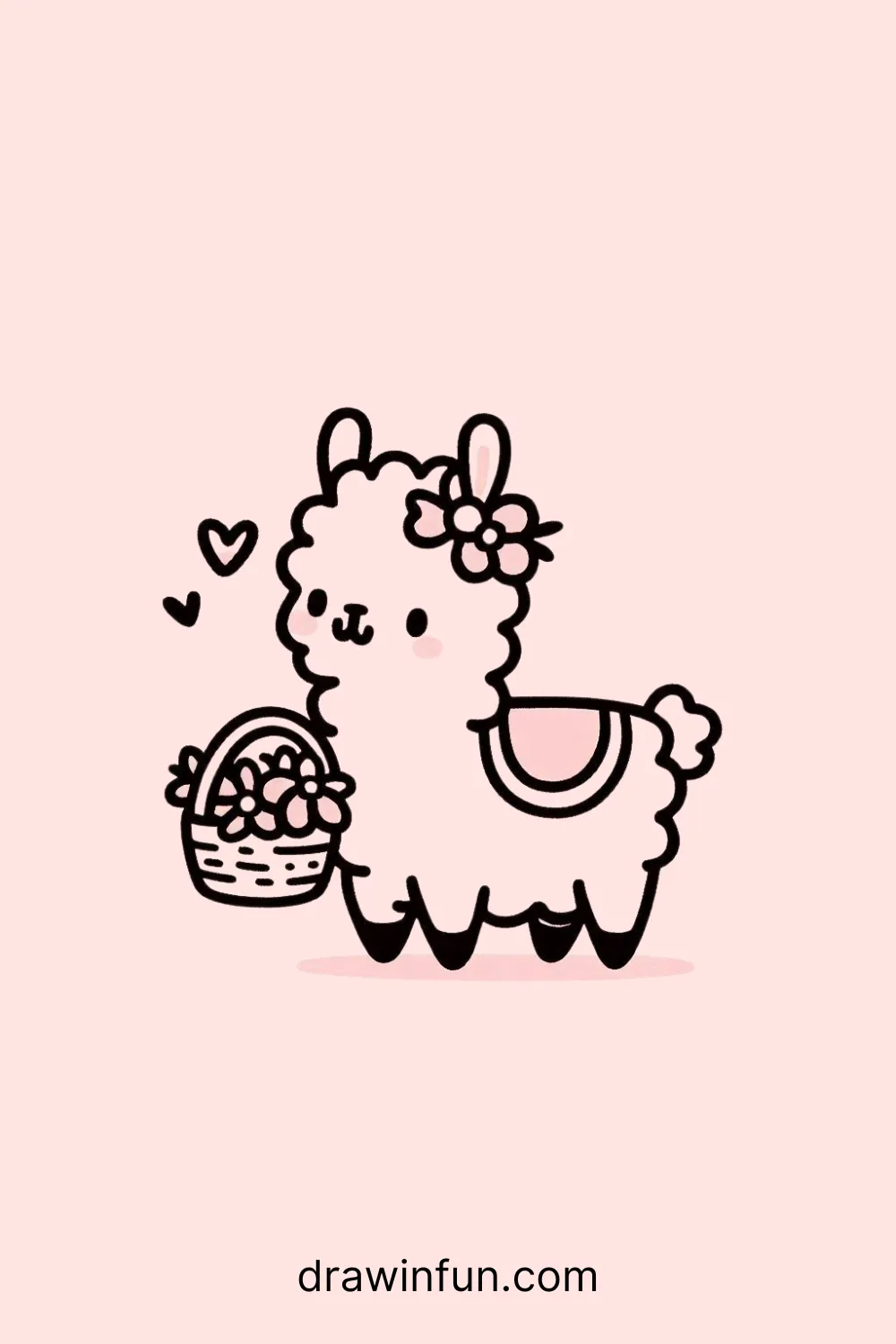 A llama with a basket of flowers easy drawing