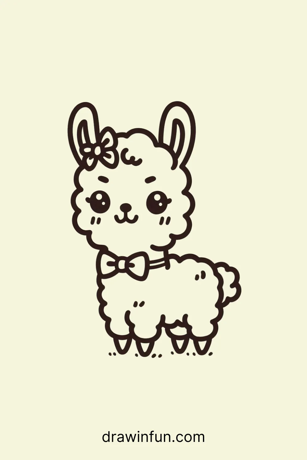 A llama with a cute bow tie easy drawing