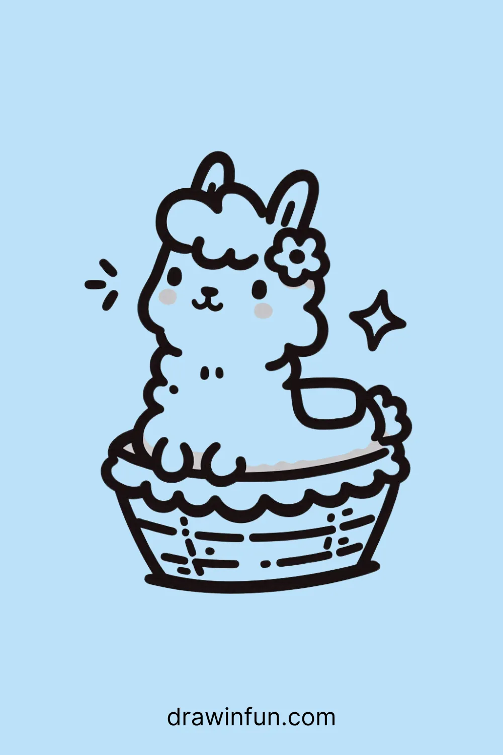 A llama sitting in a small basket easy drawing