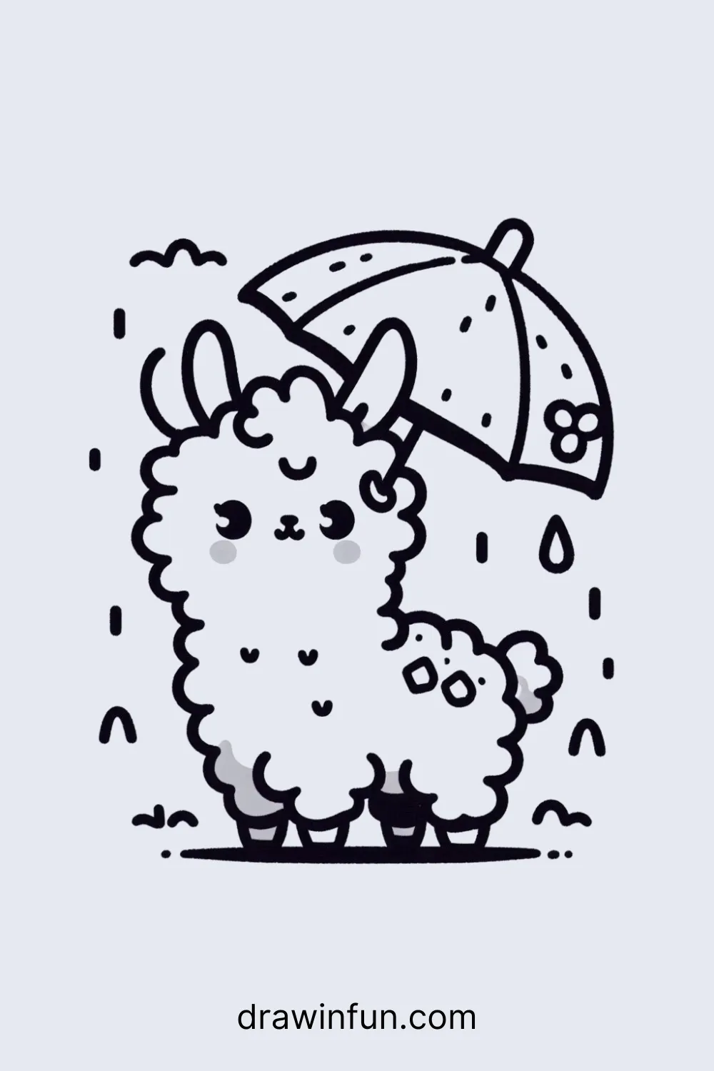 A llama with a cute umbrella easy drawing