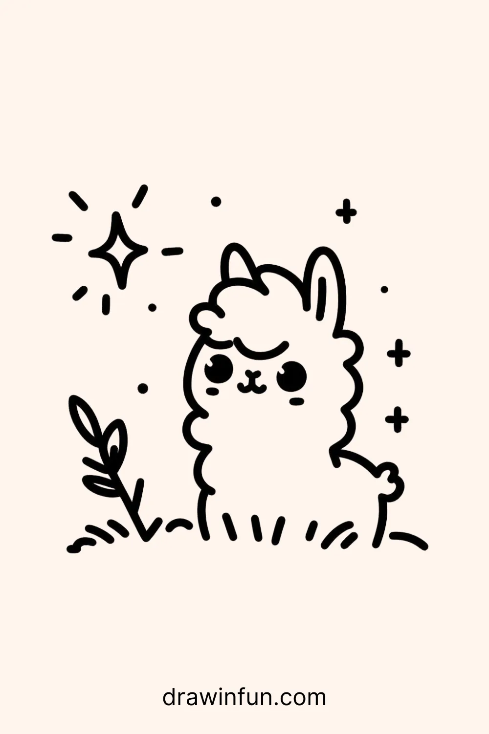 A llama looking at a tiny star easy drawing