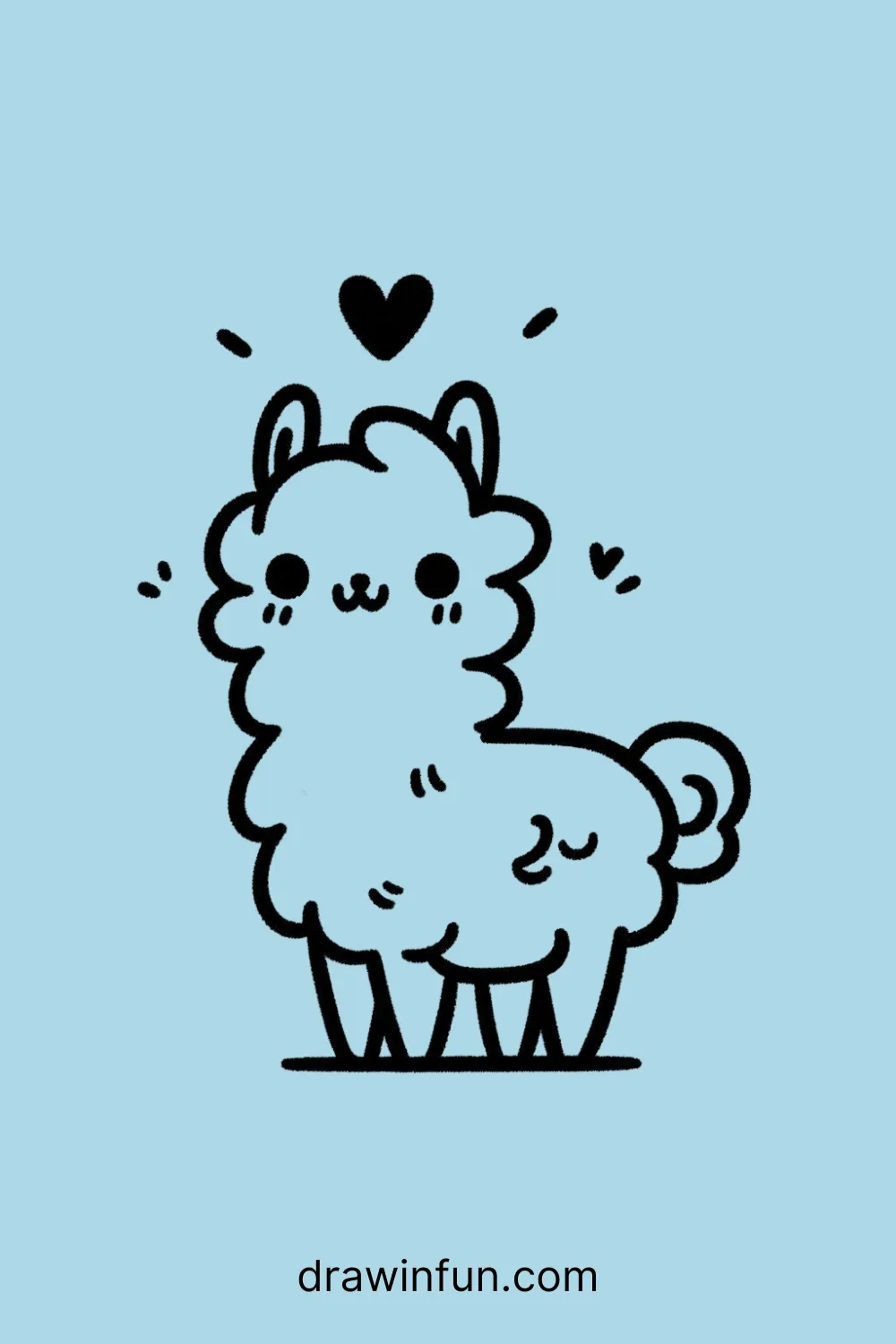 A llama with a small heart easy drawing