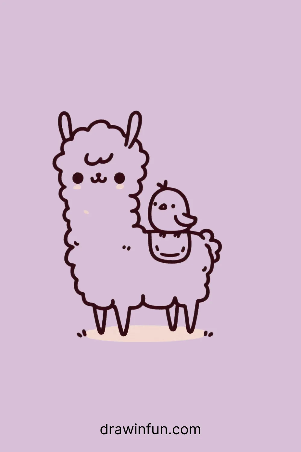 A llama with a tiny bird easy drawing