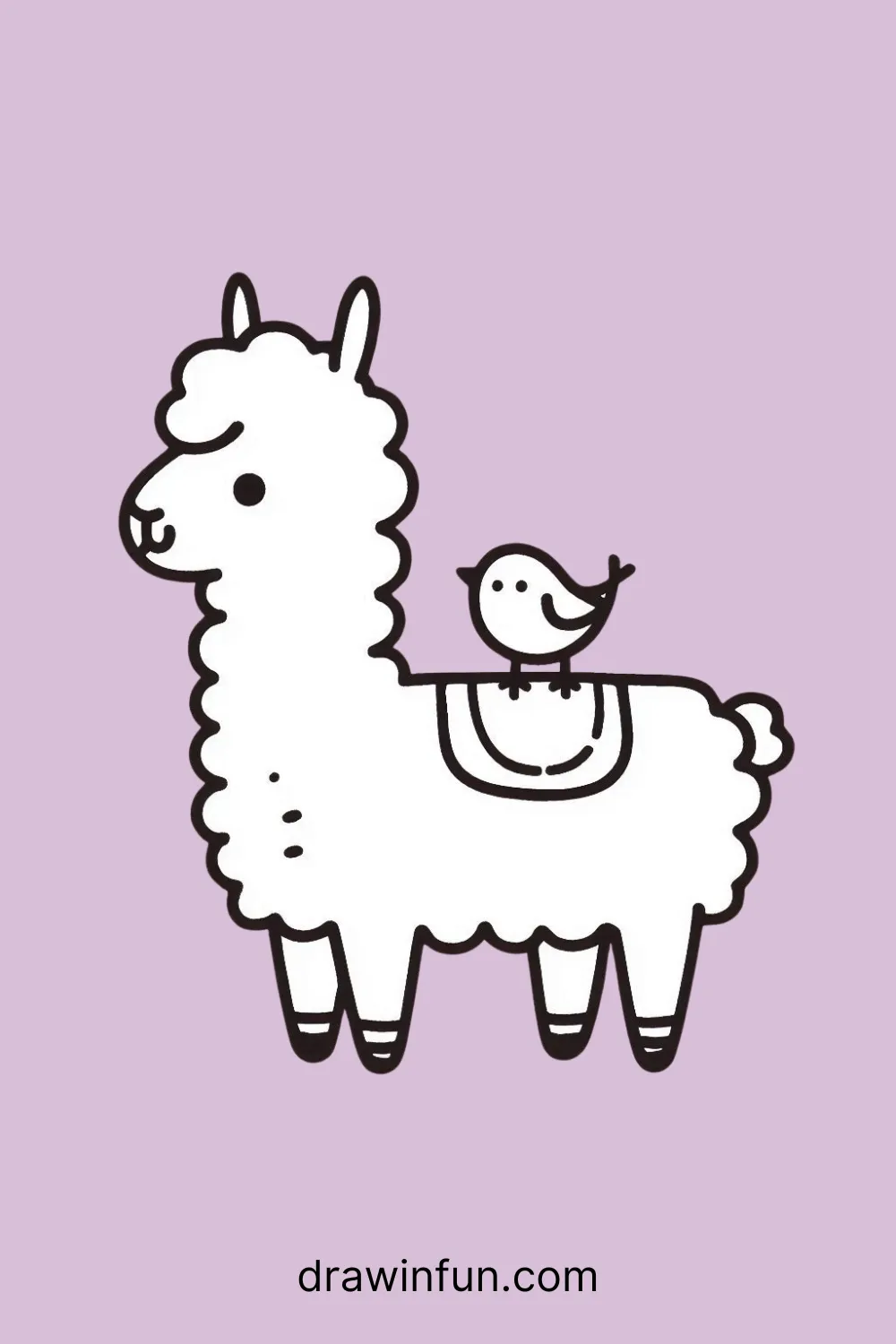 A llama with a tiny bird easy drawing