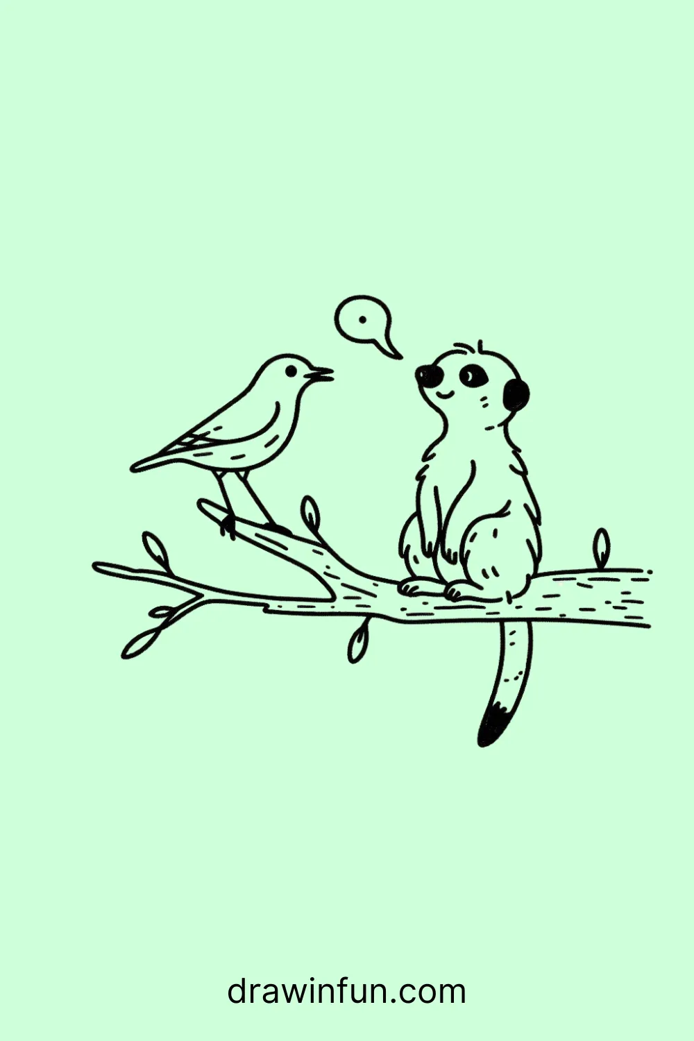 A meerkat and a bird easy drawing