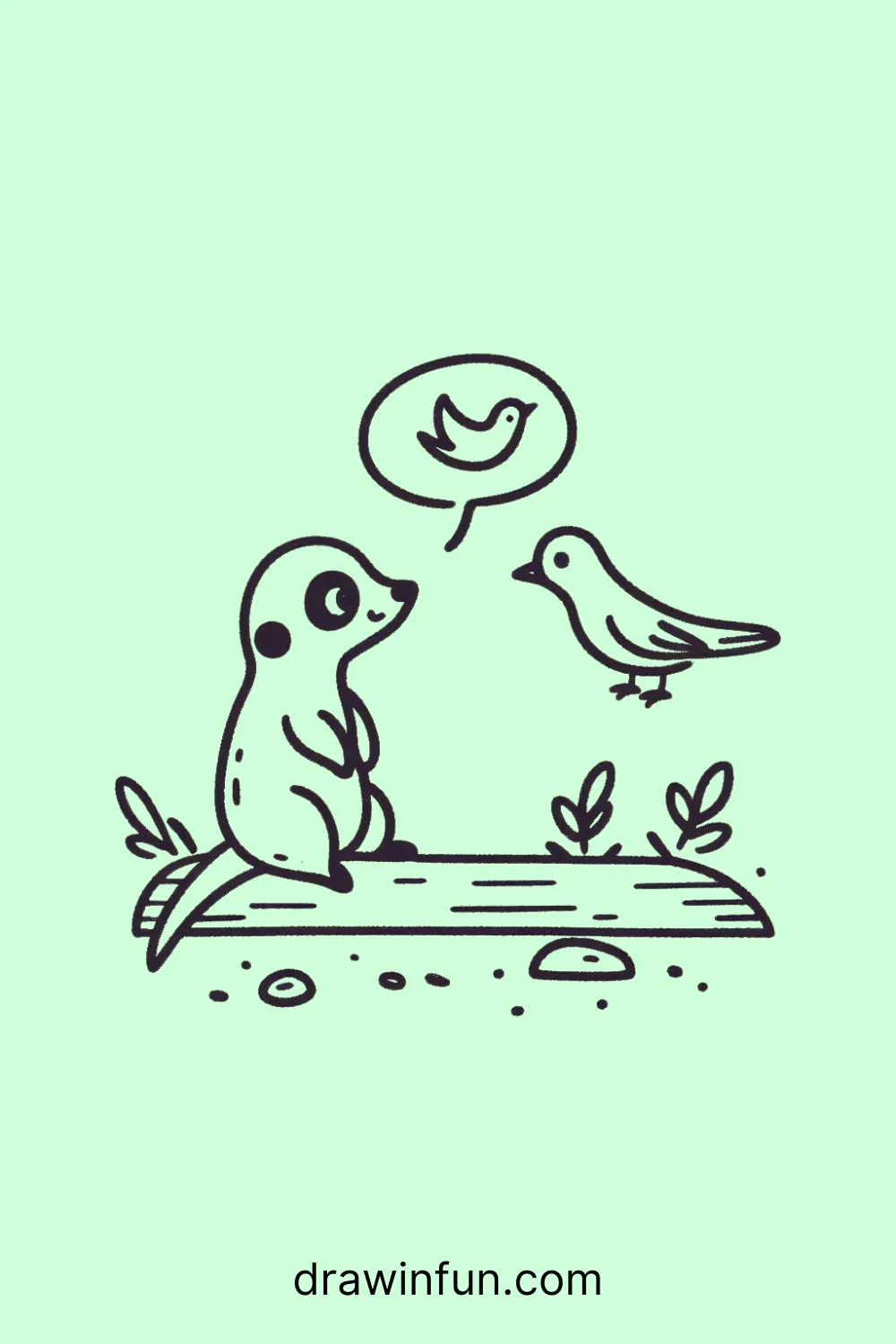 A meerkat and a bird easy drawing