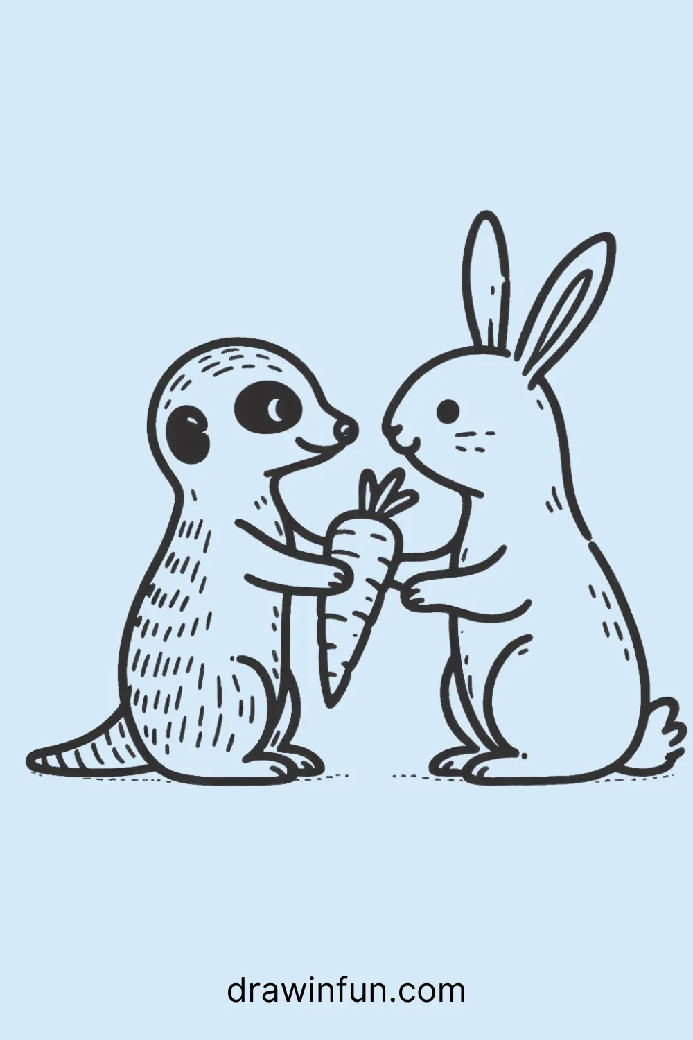 A meerkat and a rabbit easy drawing