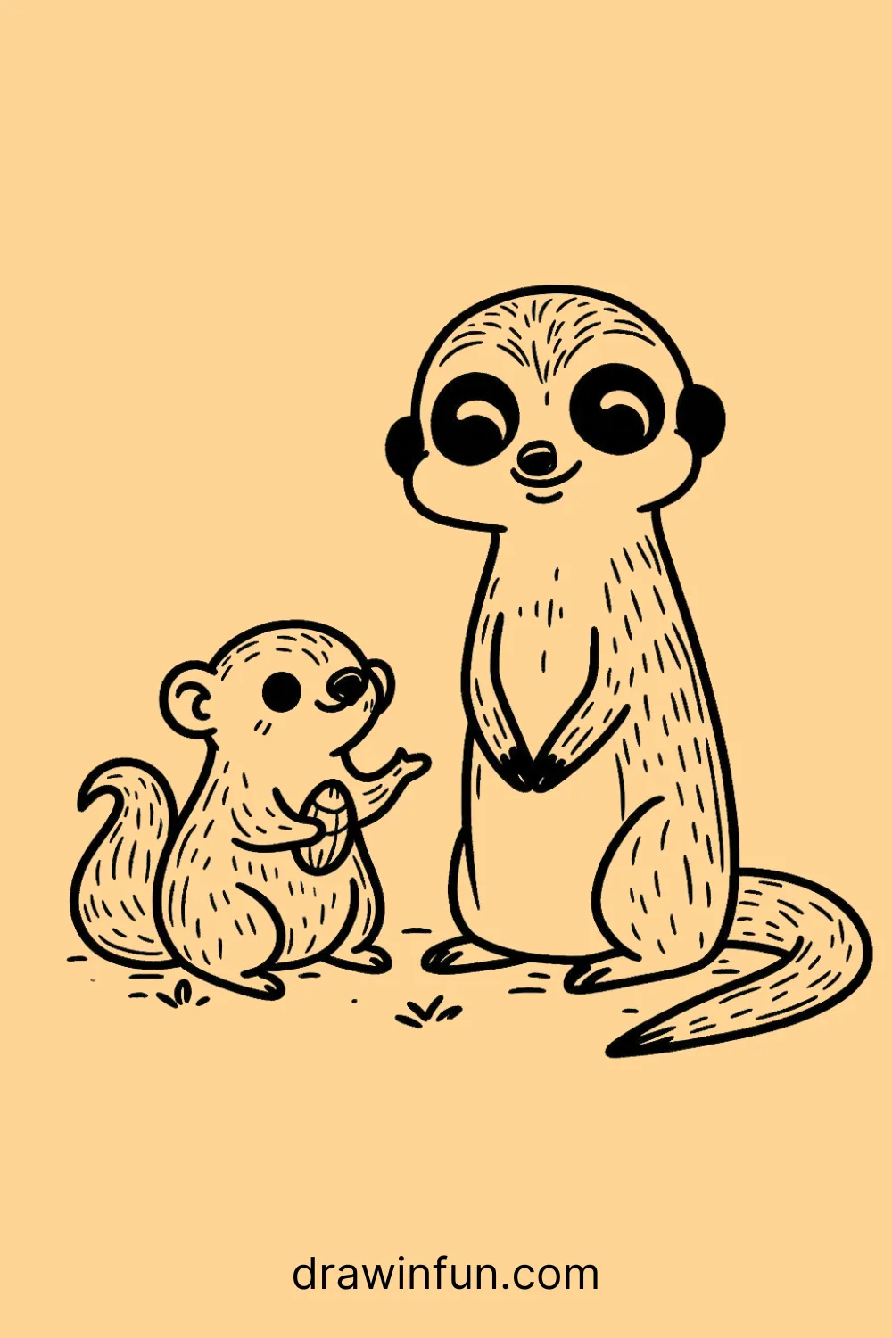 A meerkat and a squirrel easy drawing