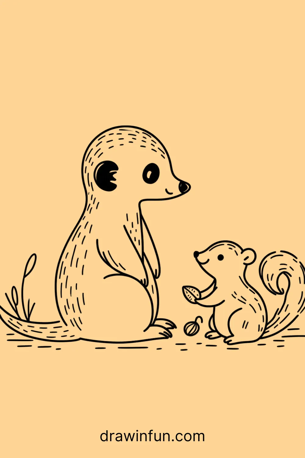 A meerkat and a squirrel easy drawing