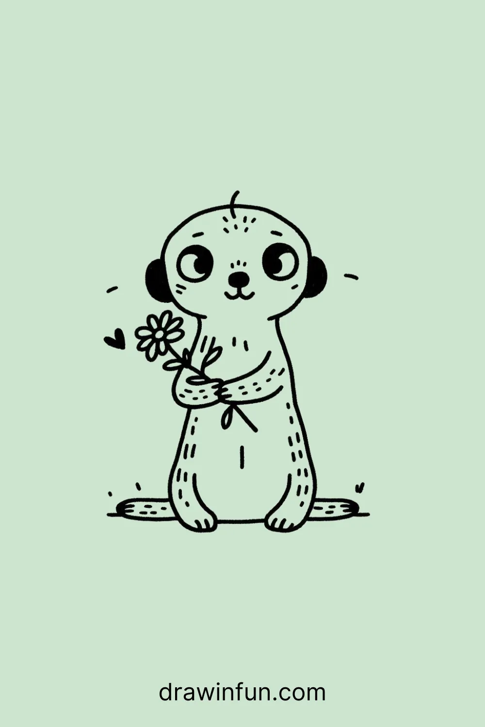 A meerkat holding a small flower easy drawing