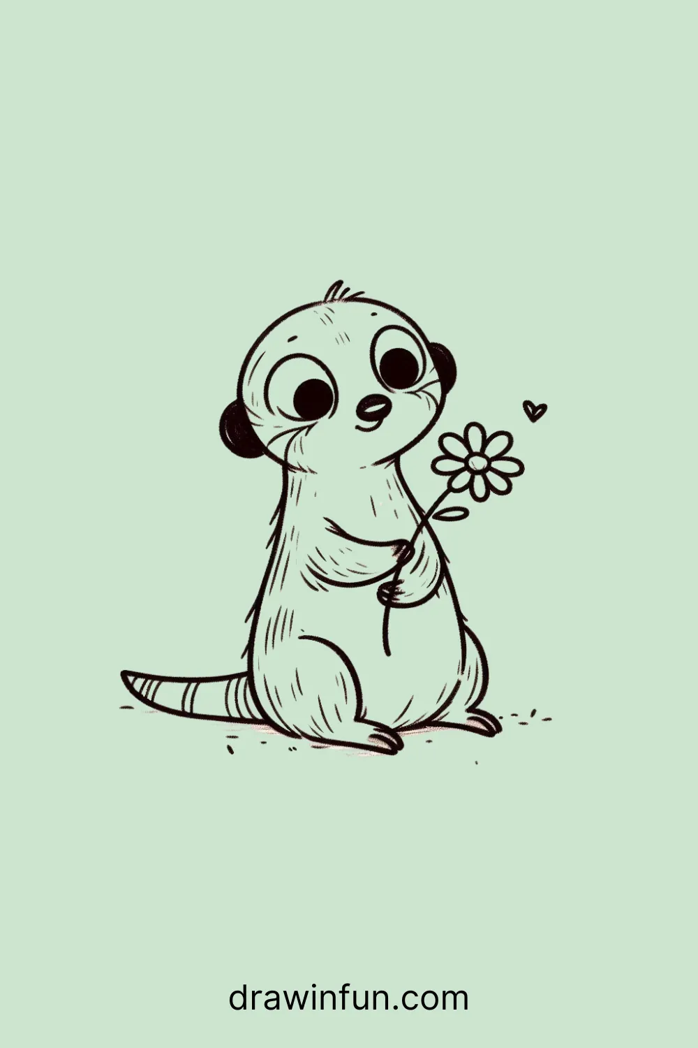 A meerkat holding a small flower easy drawing