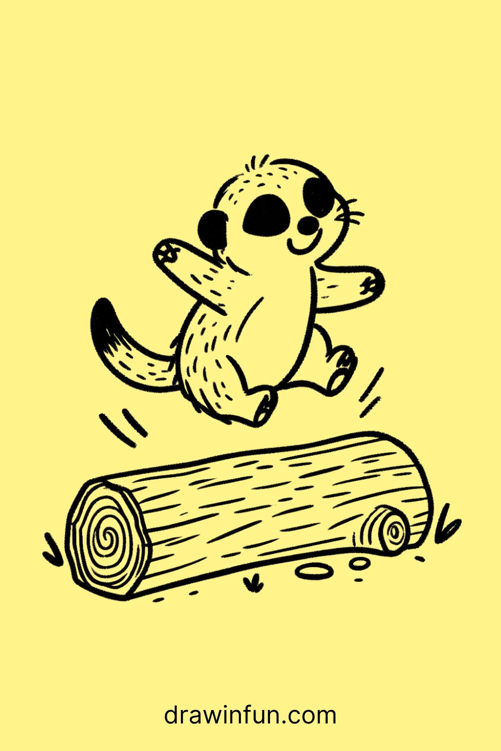 A meerkat jumping over a log easy drawing