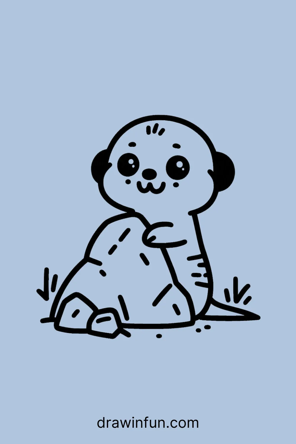 A meerkat peeking out from behind a rock easy drawing