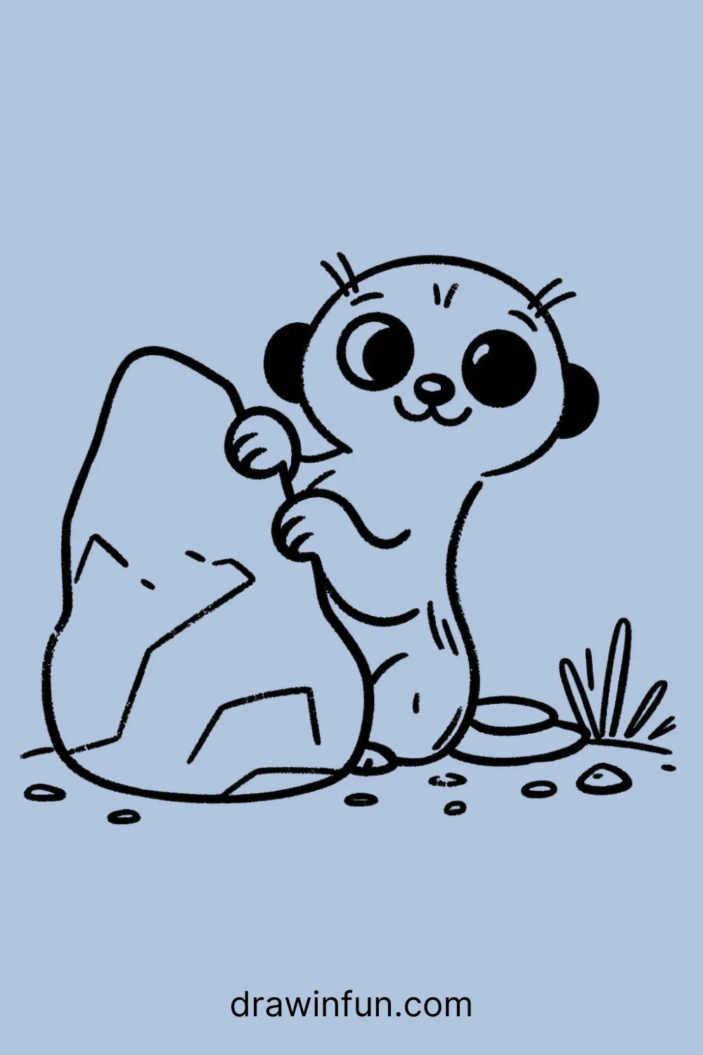 A meerkat peeking out from behind a rock easy drawing