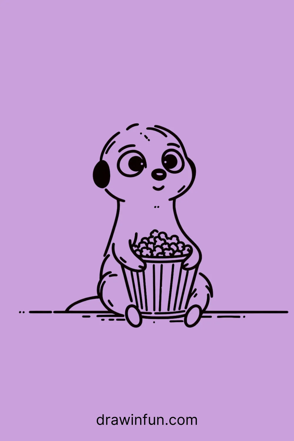 A meerkat with a bowl of popcorn easy drawing