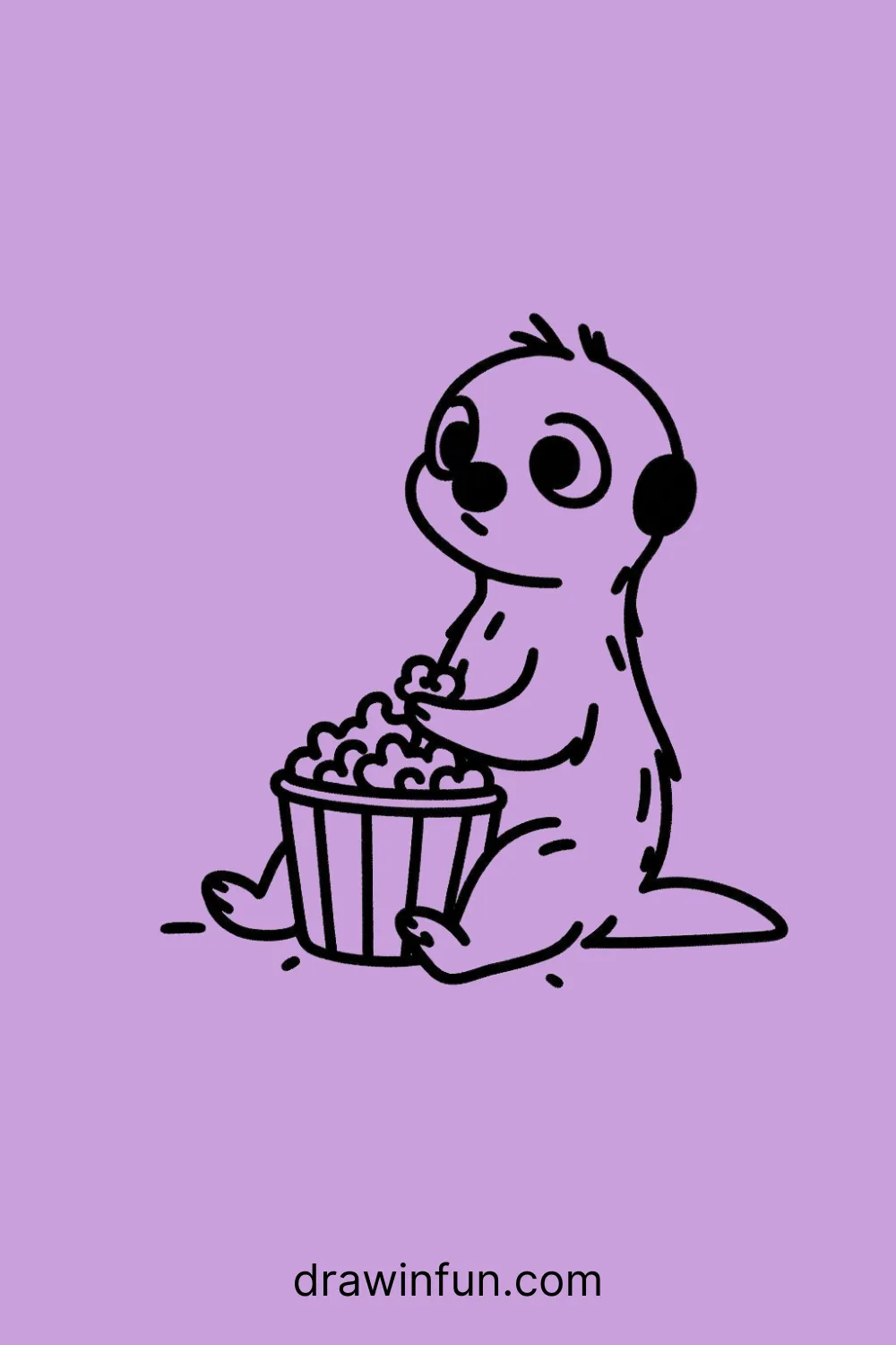 A meerkat with a bowl of popcorn easy drawing