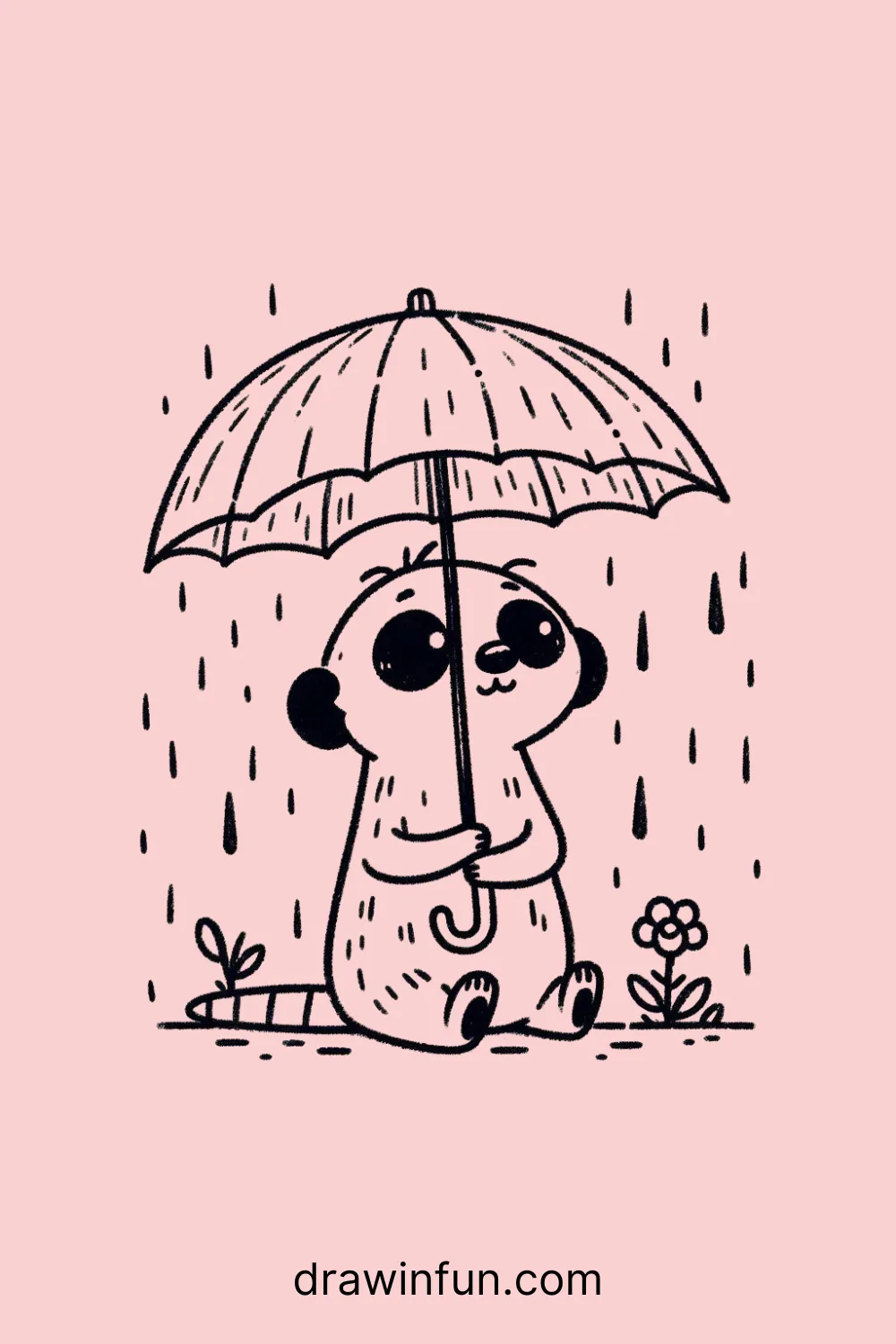 A meerkat with an umbrella easy drawing