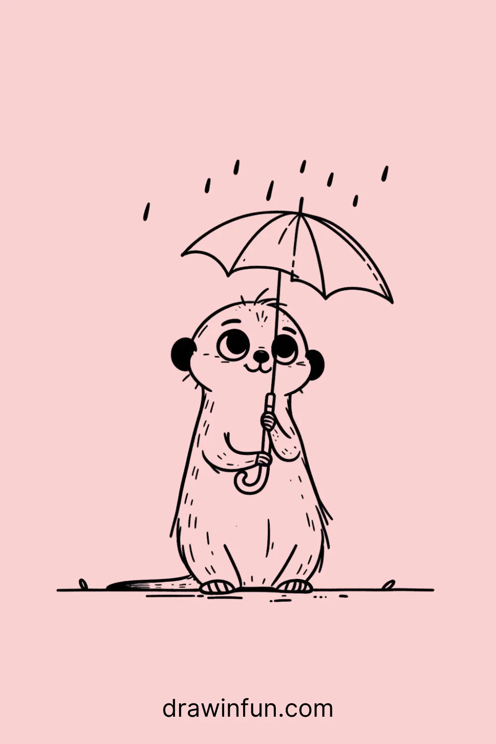 A meerkat with an umbrella easy drawing