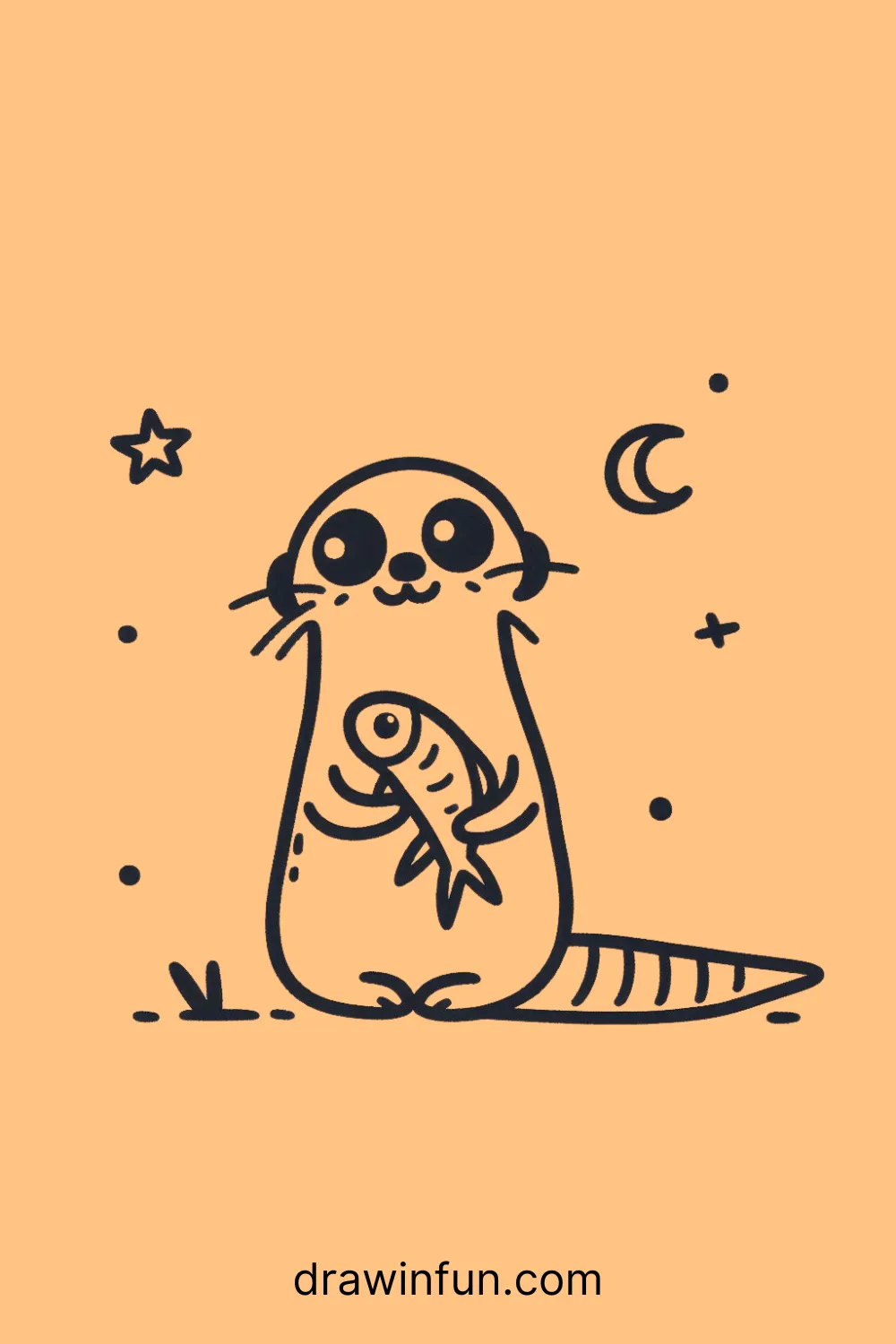 A meerkat with a small fish easy drawing