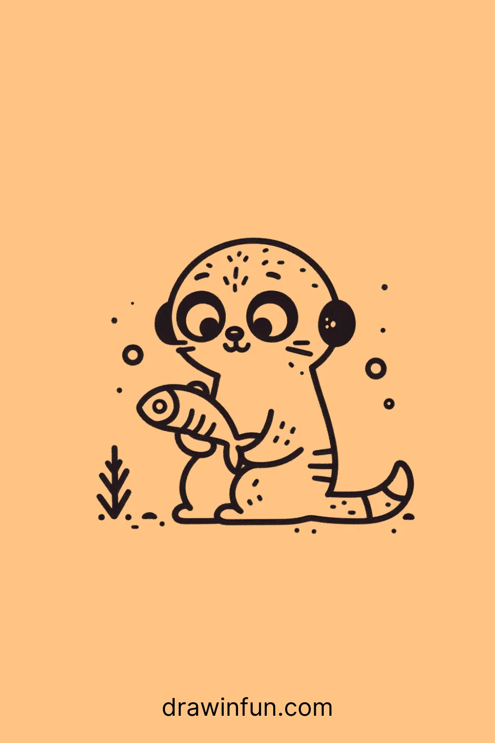 A meerkat with a small fish easy drawing