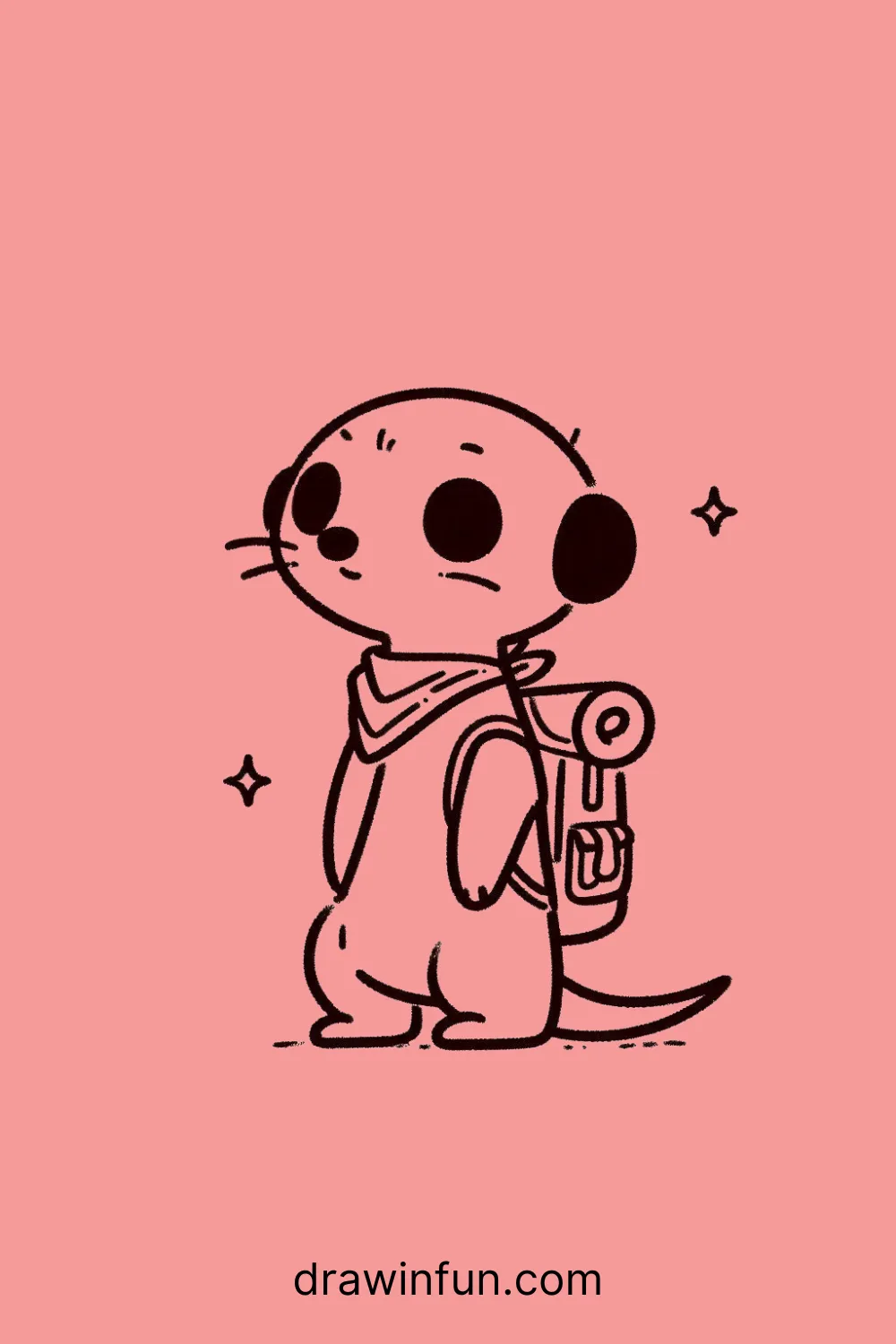 A meerkat with a tiny backpack easy drawing