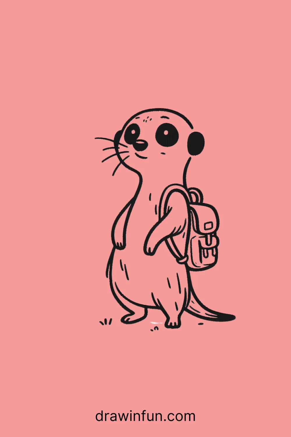 A meerkat with a tiny backpack easy drawing